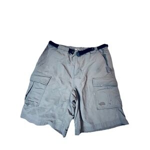 North Face Cargo Shorts Mens Large Green Nylon Hiking Trail Outdoor Belt Pockets